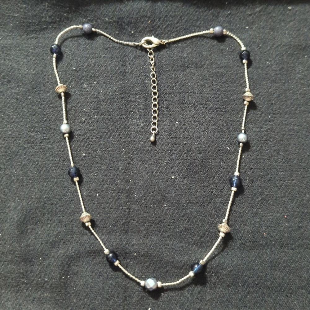 Silver Tone Blue Beaded Dainty Delicate Choker Statement Necklace